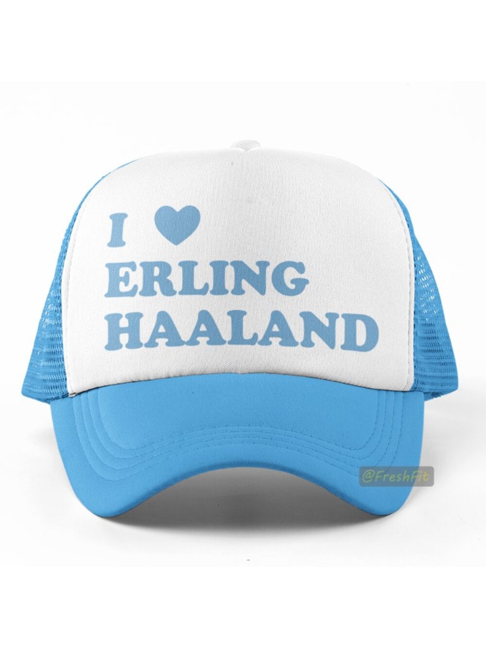 🆕I ♥ Erling Haaland Light Blue/White Foam Trucker Hat Mesh Snapback Cap